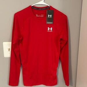 NWT Under Armour HeatGear Long Sleeve Athletic Mens Top Red Sz Medium
